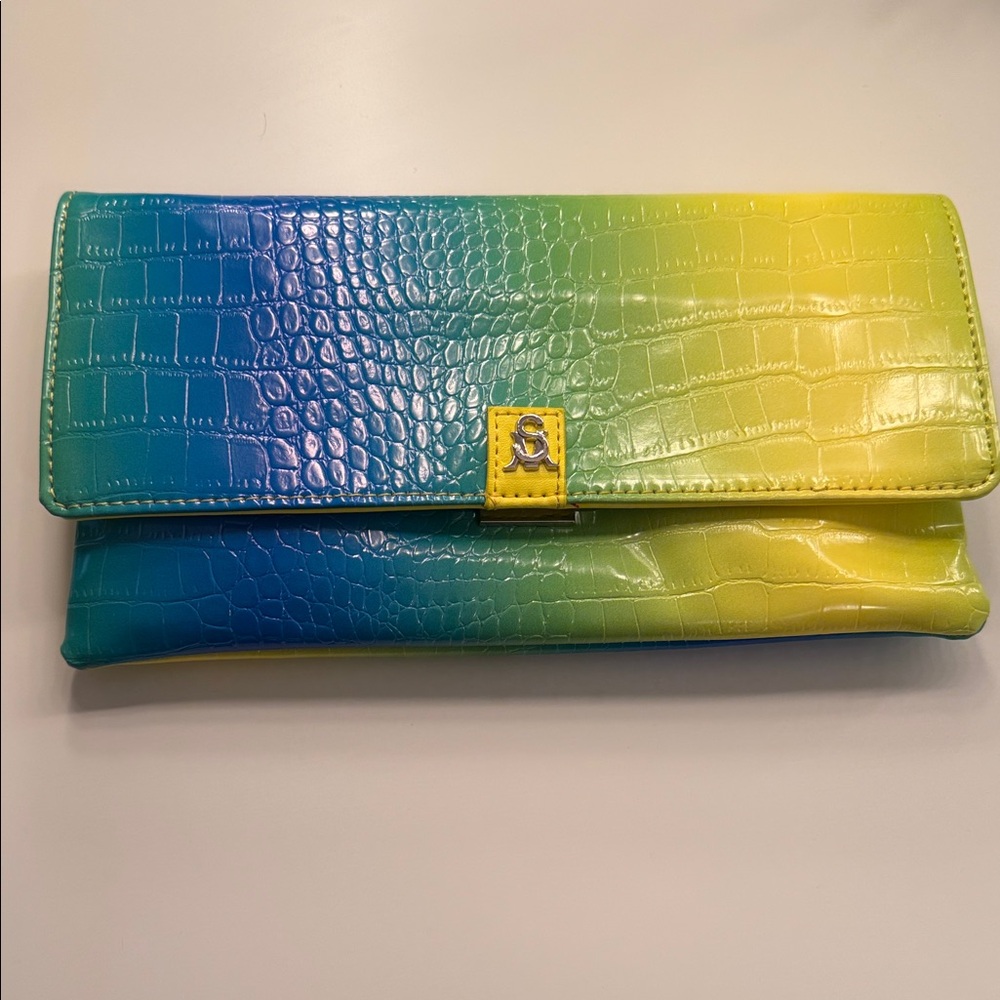 Steve Madden Blue and Yellow Croc-Embossed Clutch